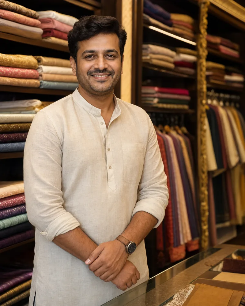 Indian textile business owner using KaryaONE software